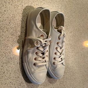 Gently Used Ivory and Rose Gold leather Chuck Taylor’s